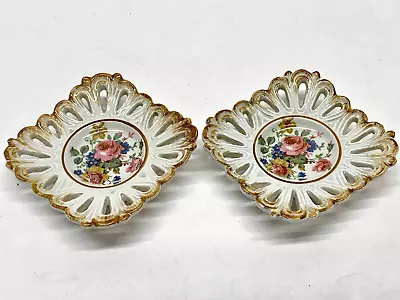 Buy Pair Ker-Vitrex Dresden Germany Reticulated Pierced Porcelain Footed Pin Dishes • 14£