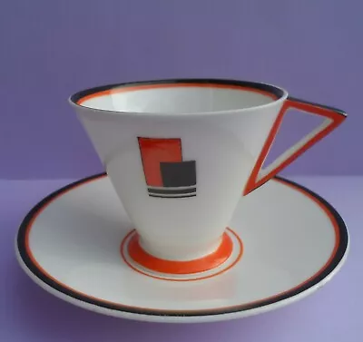 Buy A Shelley Art Deco  Red Block  11972 Eve Shape Mode Pattern Coffee Cup & Saucer. • 225£