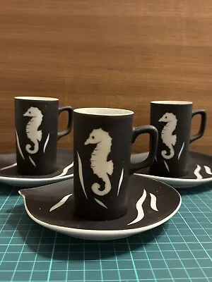 Buy WEDGWOOD FOREIGN THISTLEDOWN BLACK & WHITE SEAHORSE 3xCOFFEE CUPS 6xSAUCERs • 32.75£