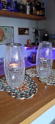 Buy Pair Of Crackle Glass Suspended Tea Light Candle Holders, 7 1/2  Tall X 3 1/2  W • 12£
