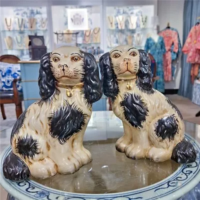 Buy Staffordshire Reproduction Dogs Pair Figurines -Black-8'' X 9.5''H • 153.11£