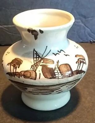 Buy Vintage Hand Painted Delft Brown Holland Tan/Brown Pottery Vase Scenic Image 3  • 13.84£