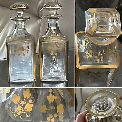 Buy ANTIQUE PAIR Crystal GILDED BACCARAT Harcourt Small DECANTERS C1870 8” X 3” A/F • 350£