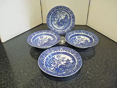 Buy Vintage Burleigh Ware Blue Willow 4x Rimmed Bowls 6.5  • 14£