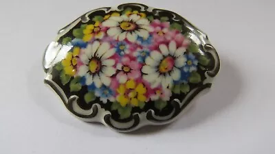 Buy Antique, Bavarian Schumann Porcelain Brooch With Floral Design Collectors Item • 20£