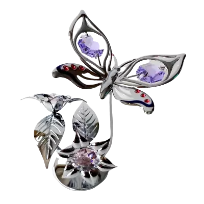 Buy Crystocraft Butterfly & Flower Crystal Ornament With Swarovski Elements Gift Box • 27.99£