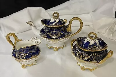 Buy English Cauldon Teapot, Creamer And Sugar Bowl Set W/gold • 71.13£