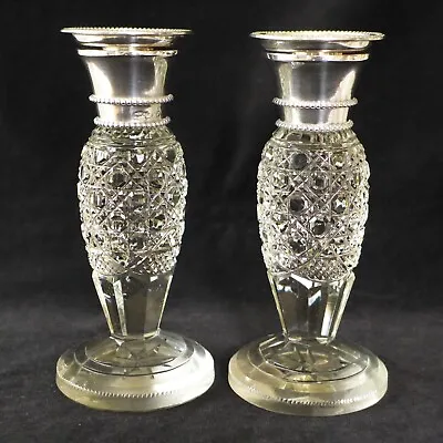Buy Hallmarked Silver & Cut Glass Pair Antique Candlesticks One A/f See Description • 70£