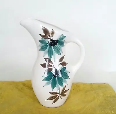 Buy Vintage Jersey Channel Isle Pottery Hand Painted  1960s Blue Flower Jug/Vase • 25£