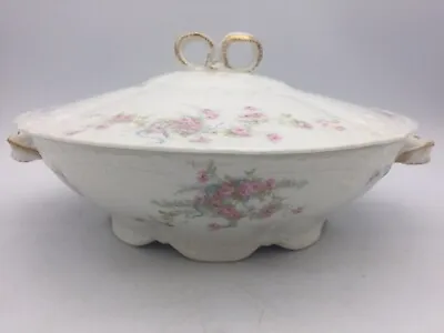 Buy Haviland Limoges France Antique Covered Dish Ribbon Lid Double Gold Pink + Green • 37.50£