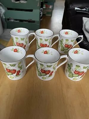 Buy Queens Viriginia Strawberry Pattern . 6 Mugs Gold Trim  1st Quality • 50£