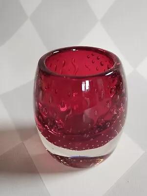 Buy Whitefriars Baxter 9506 Ruby Red Glass Ovoid Controlled Bubble Vase 7cm H • 3.99£