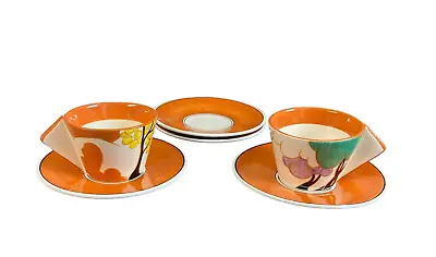Buy Pair MMA 1993 Clarice Cliff Autumn Repro Hand Painted Tea Cups & 4 Saucers • 96.03£