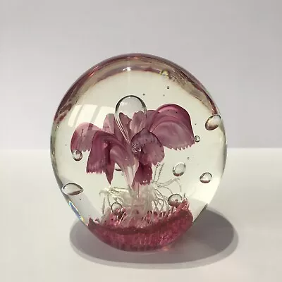 Buy Pretty Vintage Pink Floral Bubbles Glass Paperweight Ornament • 5£