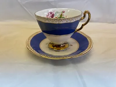 Buy Adderley Teacup Saucer Set Bone China England Blue Gold Floral • 20.08£