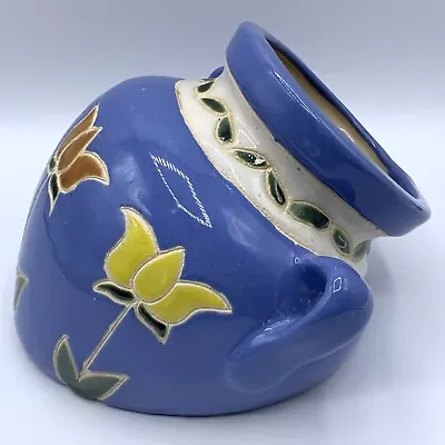Buy Hand Made Art Pottery Baby Blue Urn Jug Half Wall Planter Pocket W/Tulip Flowers • 16.99£