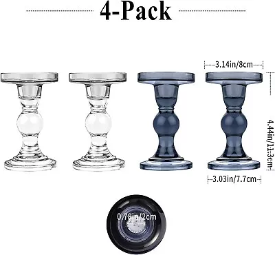 Buy Glass Candle Holders,2 Pack Of Clear+ 2 Pack Of Blue For Pillar  • 14.99£