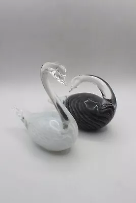 Buy PAIR - Swedish Glass Birds - SIGNED FM Konstglas / Marcolin Fumato Glass Swan • 45£