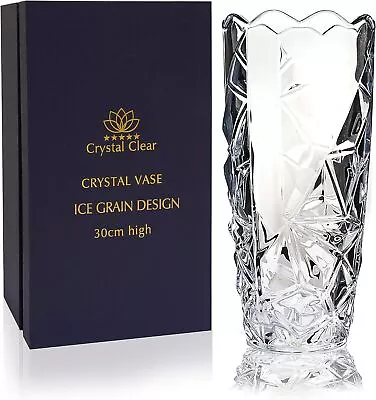 Buy Clear Crystal Glass Vase, 30cm Tall, Ice Grain Design - SEE PICTURES! • 28.95£