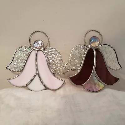Buy Handmade Leaded Stained Glass Angel Ornaments Suncatcher (2) 4.25  Tall Pink Red • 19.30£