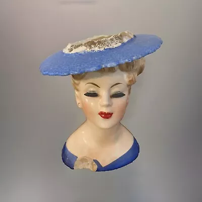 Buy Napco Lady Head Vase Blue Hat Strapless Circa 1950s C3307 No Hand Or Jewelry • 21.10£