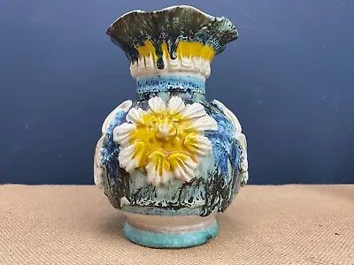 Buy Vintage Mid Century Italian Art Pottery Vase With Raised Flower Pattern • 22£