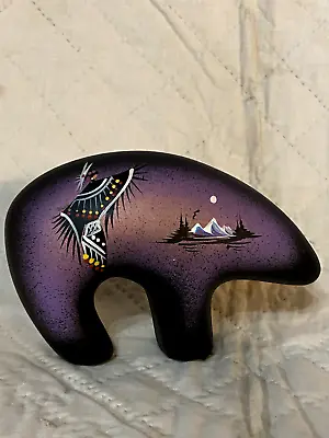 Buy Navajo Native American Art Pottery Hand Painted Black Purple Spirit Bear • 21.82£