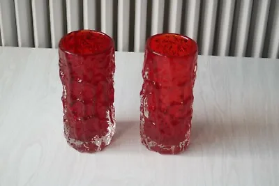 Buy Whitefriars Art Glass Pair Red Bark Vases Perfect Collectible Home Decor • 150£