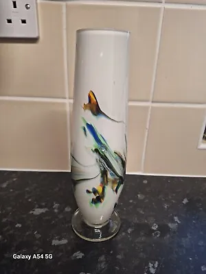 Buy Vintage White Swirl Patterned Glass Vase • 10£