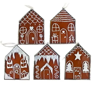 Buy Set Of 5 Stained Glass Gingerbread House Ornaments • 49.99£