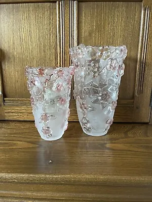 Buy Original Vintage 1960’s Walther Glas, Crystal Glass With Pink Roses Vases. • 25£