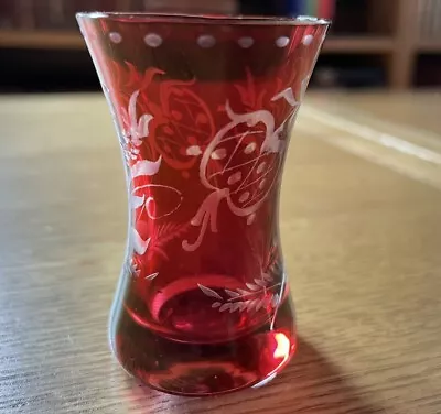 Buy Beautiful Vintage Czech Bohemian Cranberry Glass Shot Glass • 7.50£