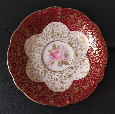 Buy E. B. Foley Bone China Red & Gold Filigree Pink Rose Floral Saucer, C. 1950s • 13.50£