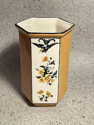 Buy Cauldon Hexagonal Gold Yellow Decorative Floral Vase Ceramic Vintage Home Decor • 8.99£