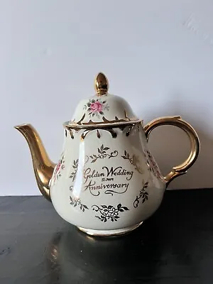Buy Arthur Wood Teapot Golden Wedding 50 Years Anniversary Roses Gold Trim • 18.97£