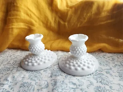 Buy Vintage FENTON Milk Glass Hobnail Candle Holders, Mid Century Modern Eclectic  • 17.37£