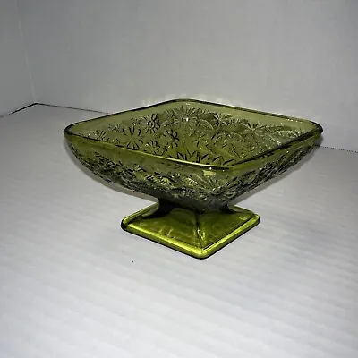 Buy Vintage Indiana Glass Green Daisy Blossom Pedestal Diamond Bowl Shape • 13.22£