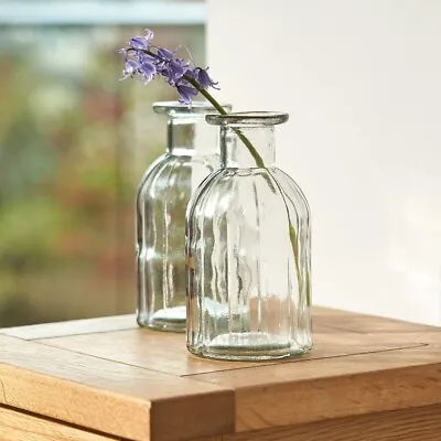 Buy X1 Small Clear Ribbed Glass Ripple Bottle Bud Vase Vintage Home Single Item 14cm • 3.49£