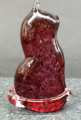 Buy Large Wedgwood Glass Cat Pink Speckled Paperweight 13.5 Cms  5.3 Inches High • 13£