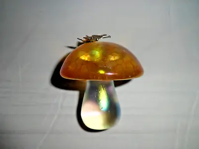 Buy John Ditchfield Glass Mushroom Iridescent-Gold Paperweight With Silver Butterfly • 64.99£