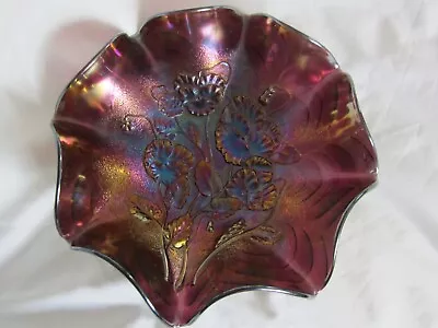 Buy Vintage  Purple Amethyst Ruffled Carnival Glass Bowl  Pansy, 8.5  Wide • 12£