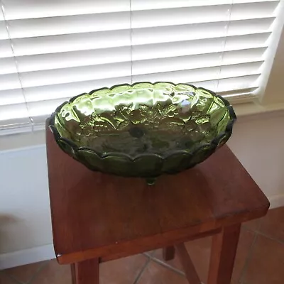 Buy Vintage Indiana Glass Green Large Oval Footed Grape Harvest Fruit Bowl • 33.13£