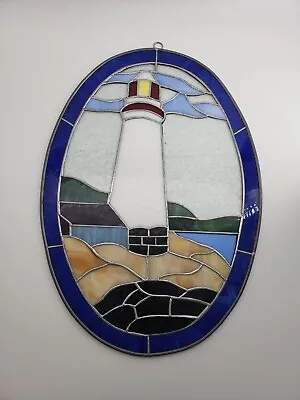 Buy Large Stained Glass Sun Catcher Leaded Light House Beach Theme • 43.22£