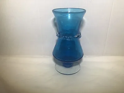 Buy Vintage Crackle Glass Vase Rainbow Hand Blown Strawberry Mark Pontil Blue Fancy • 47.35£