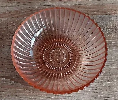 Buy Vintage Pink Round Depression Glass Serving Bowl Ribbed 21.5cm Diameter  • 8.99£