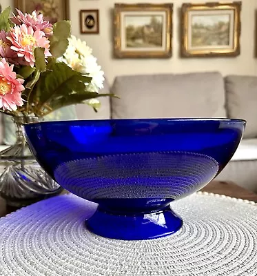 Buy Cobalt Blue Glass Large Fruit / Salad Bowl On Pedestal Heavy Thick Glass • 22£