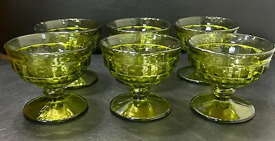 Buy Vintage MCM Indiana Whitehall Green Cubist Glassware 7 Oz Glass Sherbet Glasses • 37.93£
