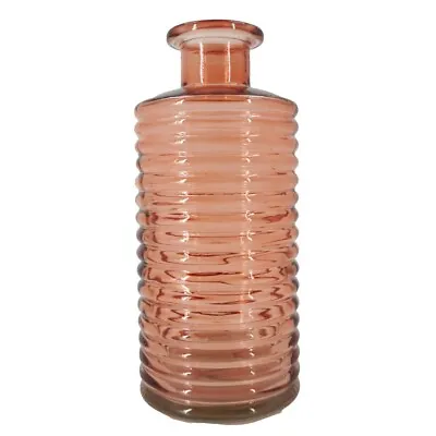 Buy Horizontal Ribbed Bottle Pink Glass Flower Vase Jar Home Decoration Ornament (21 • 8.99£