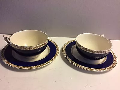 Buy (2) Vintage Crown Ducal Ware England Tea Cup/saucers- Cobalt Blue/gold/white • 23.65£