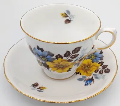 Buy Royal Vale England Bone China Yellow Blue Flowers Tea Cup & Saucer 8328 • 9.46£